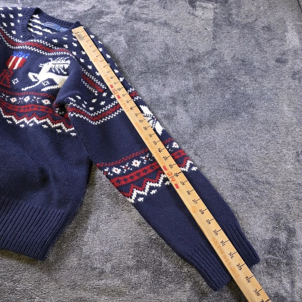 Polo Ralph Lauren Wool Reindeer Fair Isle Sweater Mens XXL Blue Patriotic Shield